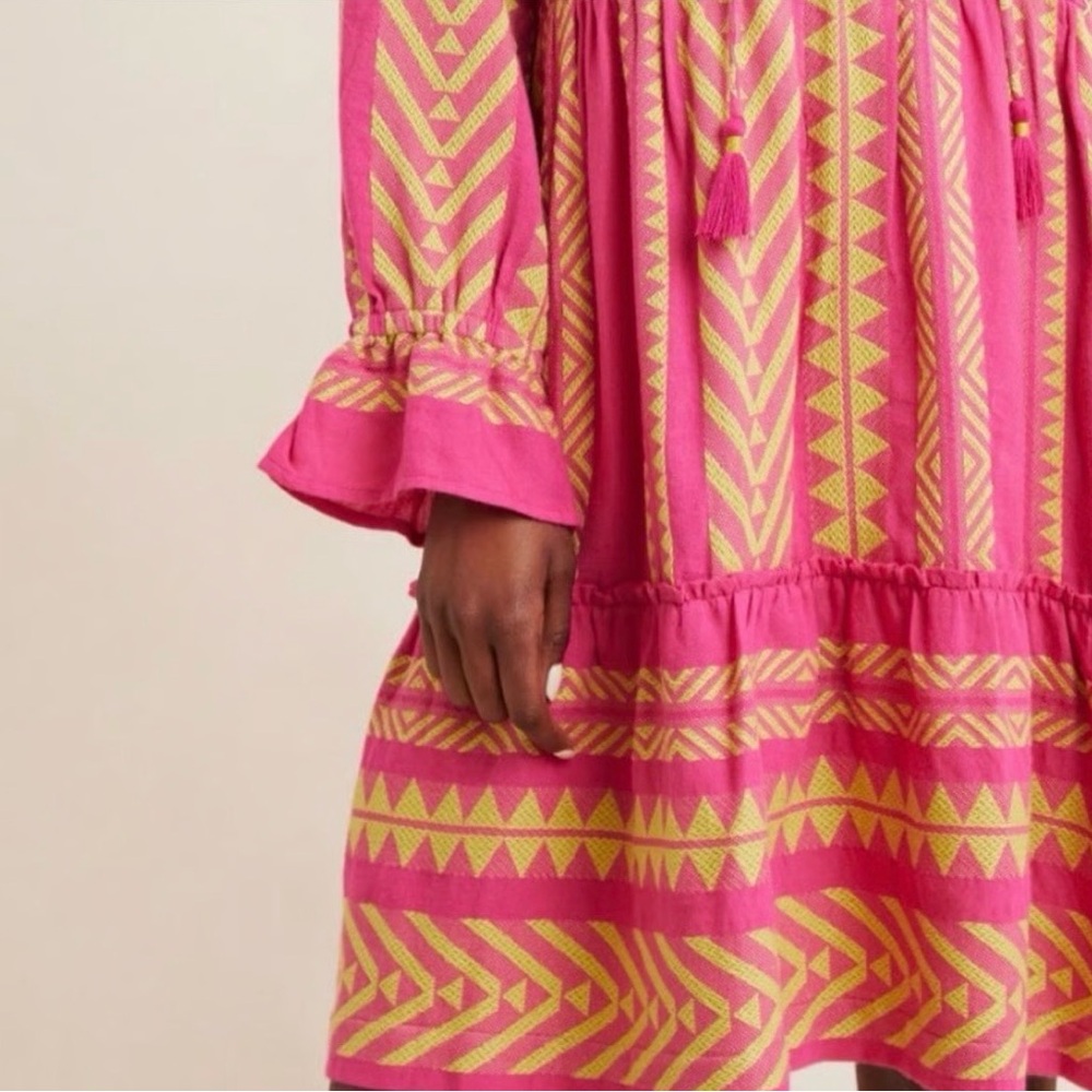 Maeve Anthropologie Dominique tunic dress in a pink and yellow geometric pattern - Picture 2 of 7